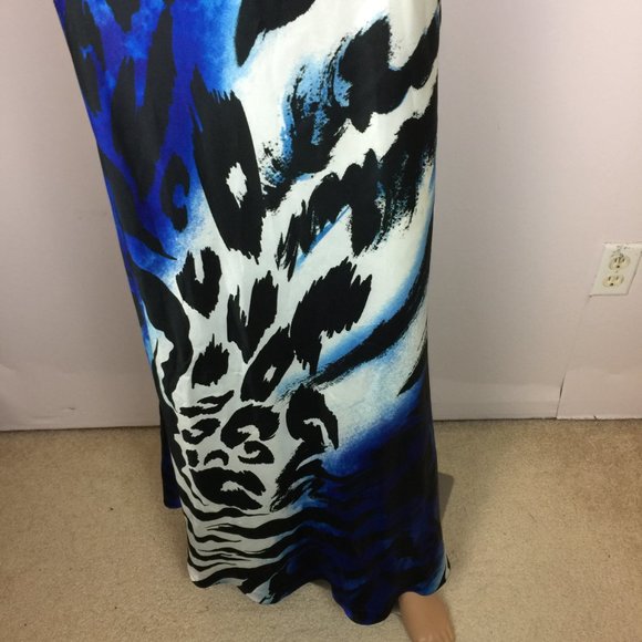 Cache Maxi Dress Size 2 Womans Blue Black Satin Open Back Cut Out Evening Y2K - Picture 15 of 15